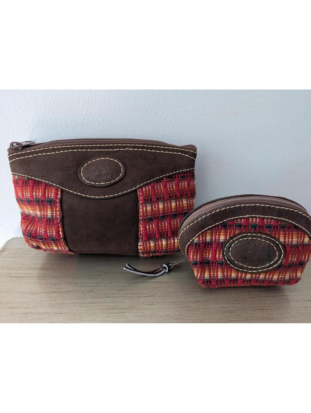 Handmade Guatemala Textile & Leather Pouches Cosmetics Coins Travel Southwestern